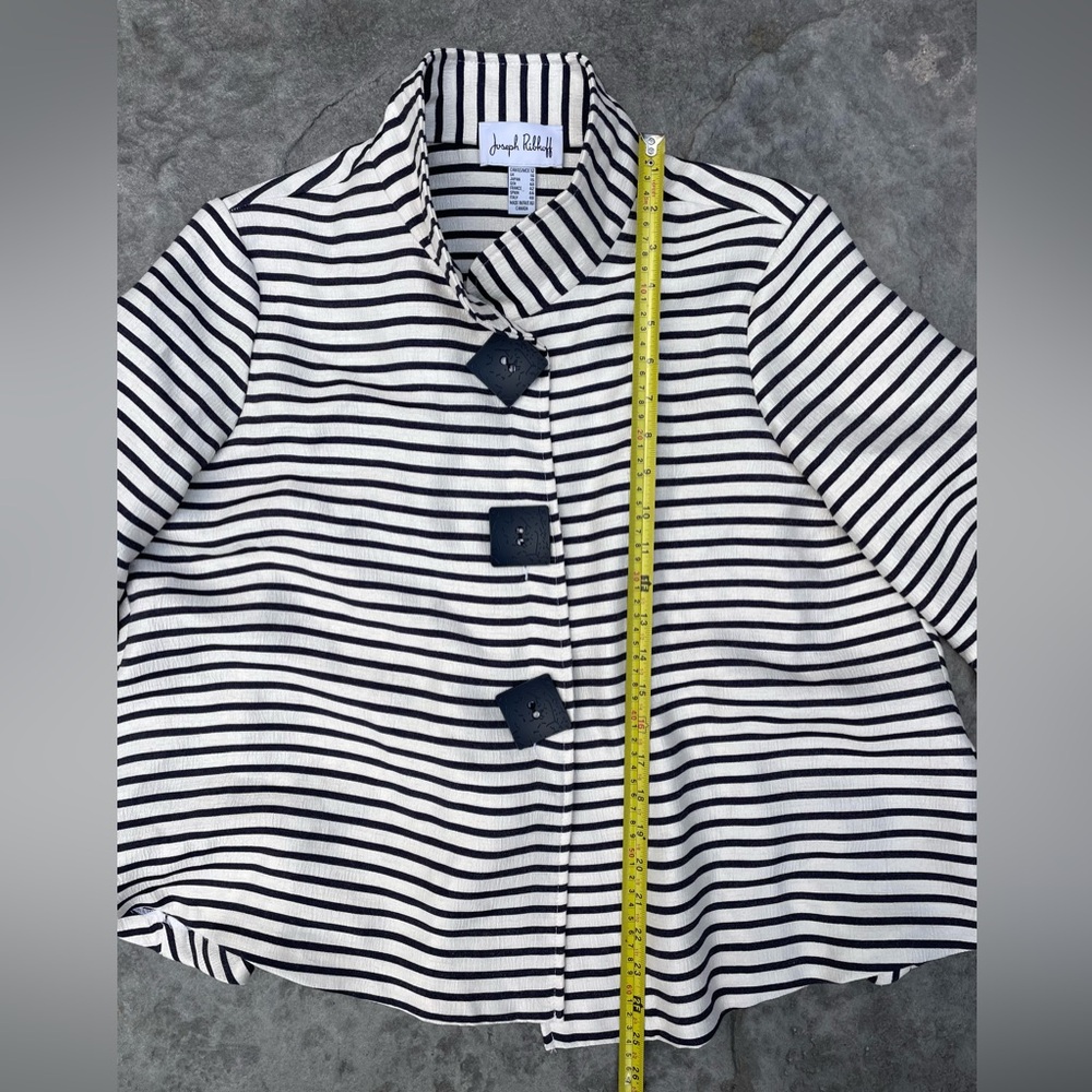 Joseph Ribkoff Black and White Striped Bell-Sleeve Button-Front  jacket - Picture 9 of 11